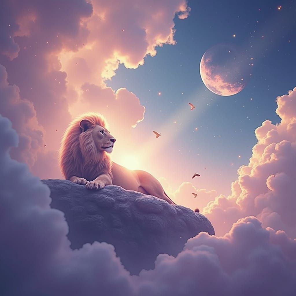 Majestic Lion with Golden Mane in Enchanted Forest