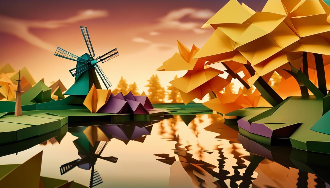 Origami Windmill Scene in 1750s Holland