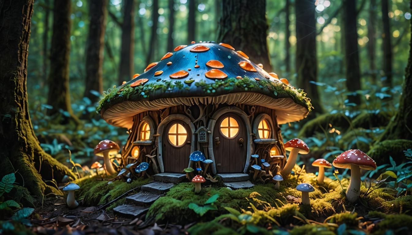 Enchanted Bioluminescent Forest Fairy Mushroom House
