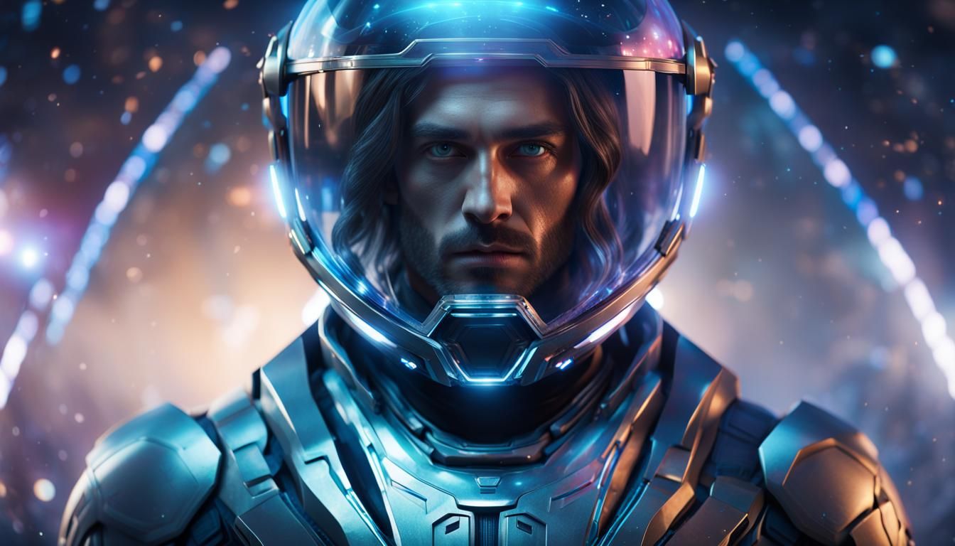 Cosmic Man with Galactic Dress: Holographic Illustration