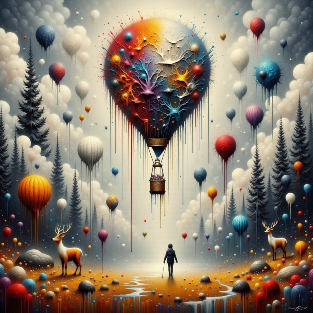 Whimsical Woodland Creature Hot Air Balloon Painting