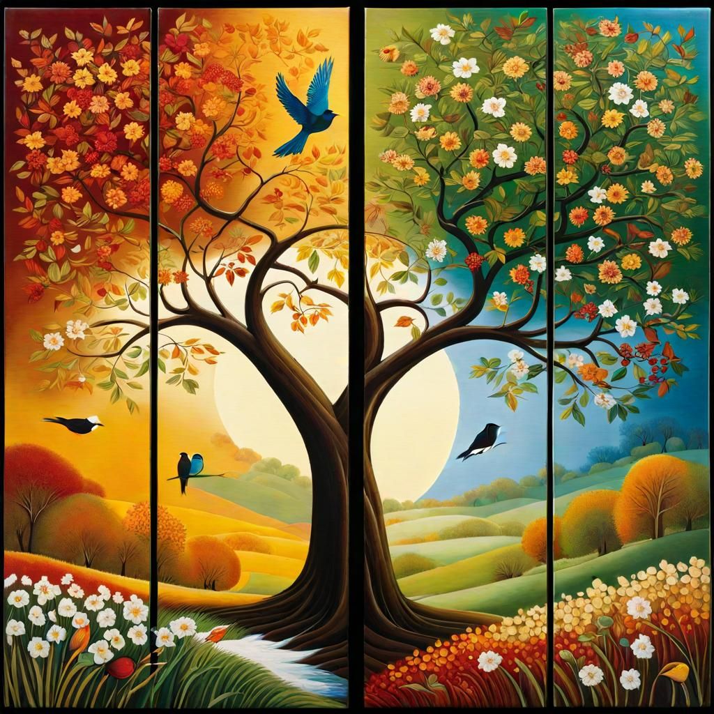 Tree of Life in Four Seasons Fantasy Art
