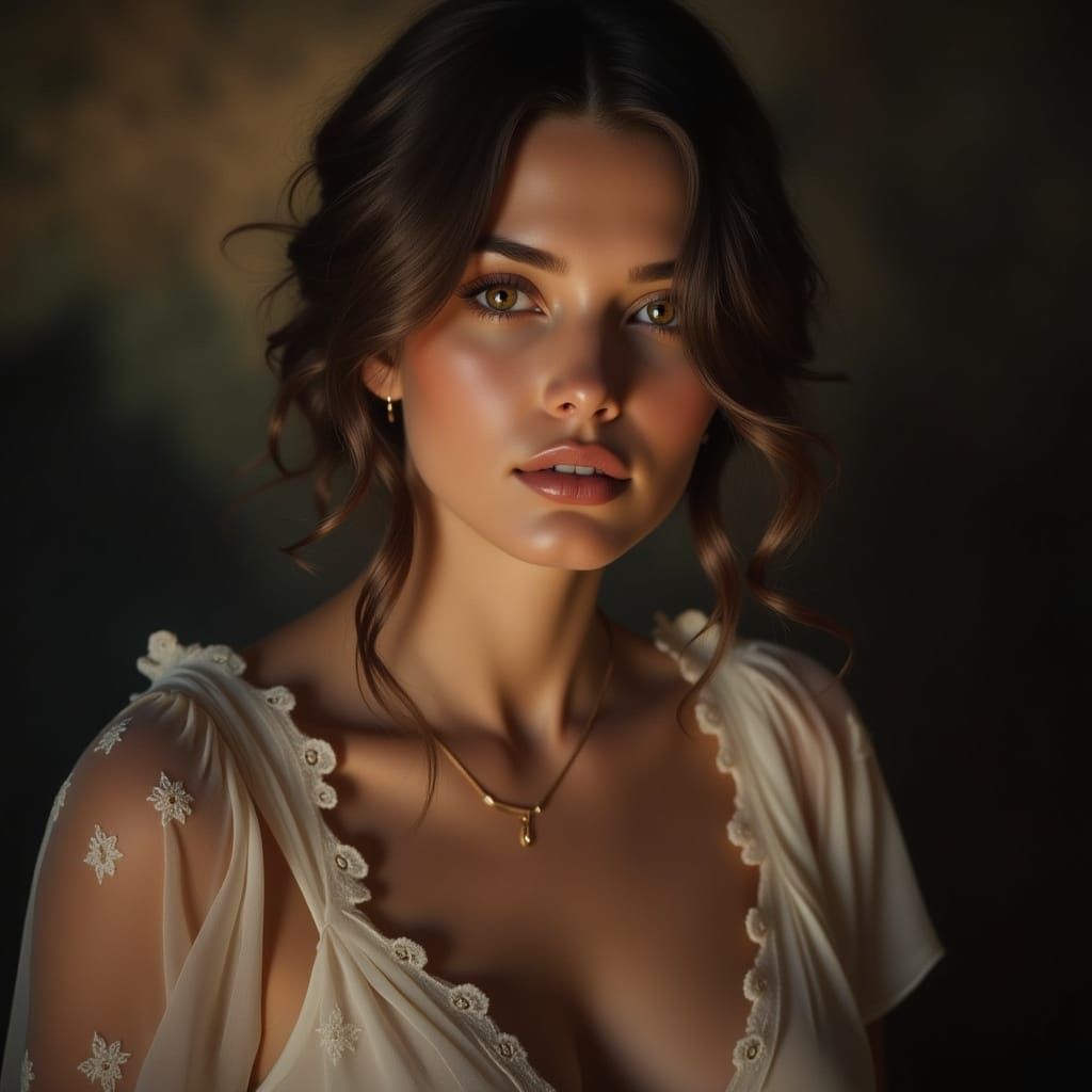 Elegant Woman's Portrait in Hyperreal Digital Style