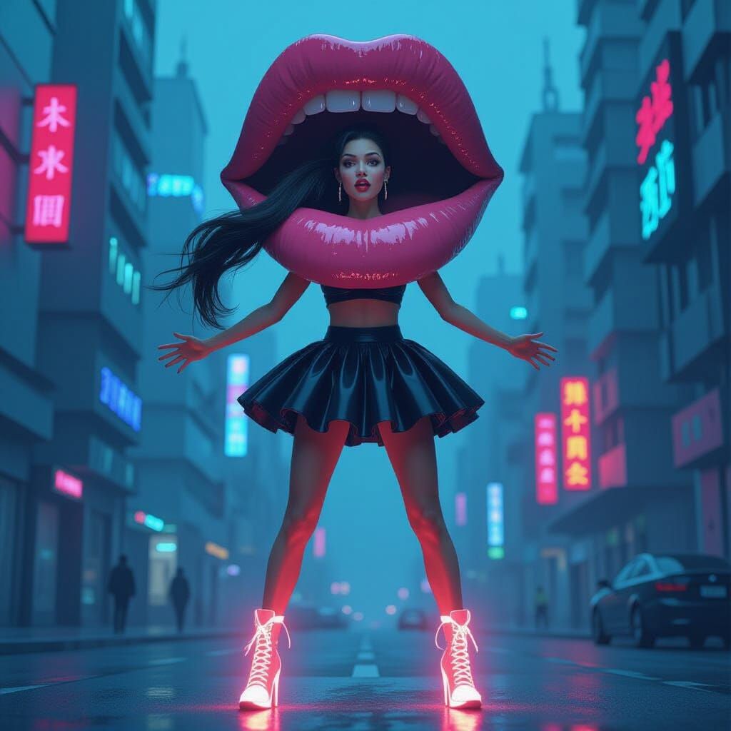 Surreal Horror: Woman Attacked by Tongue in Neon City