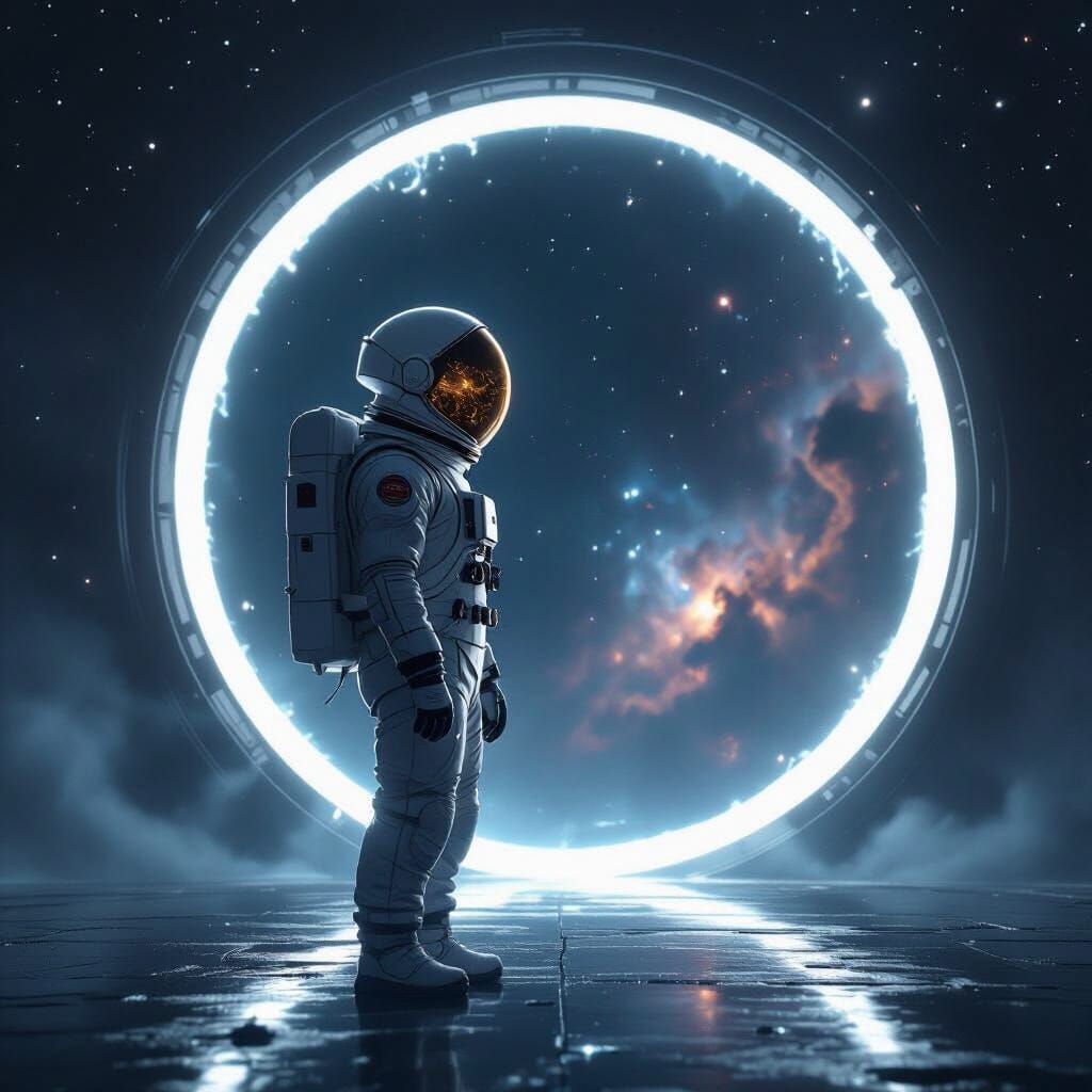 Astronaut at Cosmic Portal in Deep Space