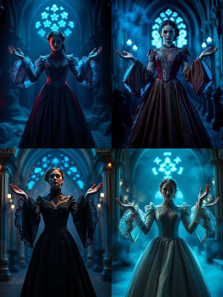 Ethereal Victorian Goddess Conjured in Electric Blue