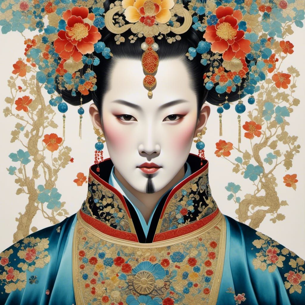 Ancient Chinese Nobleman Portrait in Watercolor