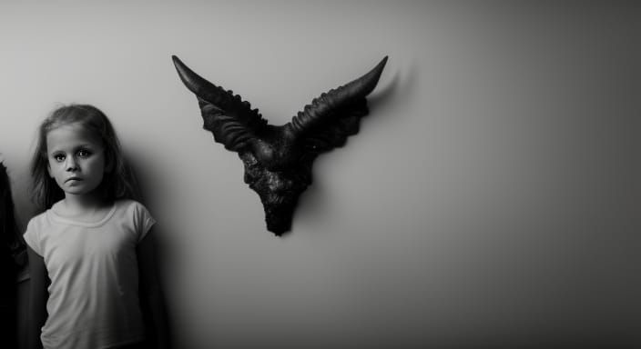 Eerie Family Portrait with a Sinister Presence