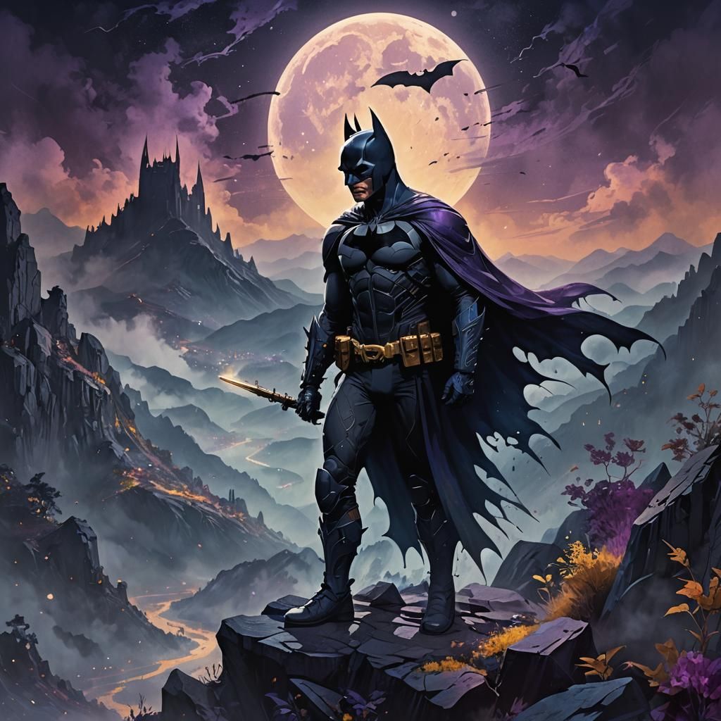 Batman's Nocturnal Flute Serenade: A Fantastical Matte Paint...