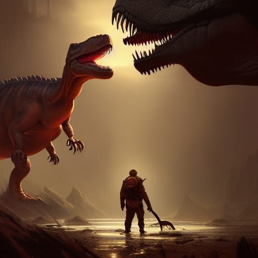 Dinosaur Hunter in Dark Fantasy Style