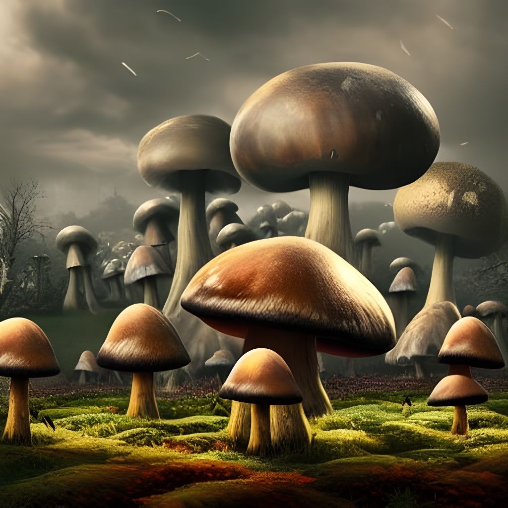 Steampunk Giant Mushrooms in Epic Landscape