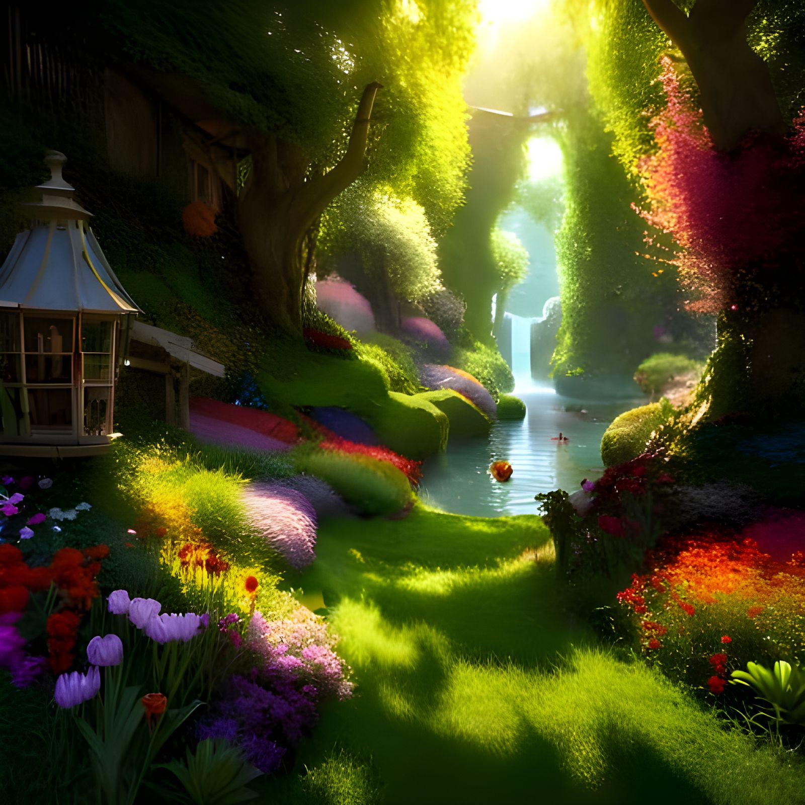 Enchanted Garden Scene in Japanese Pop Surrealism