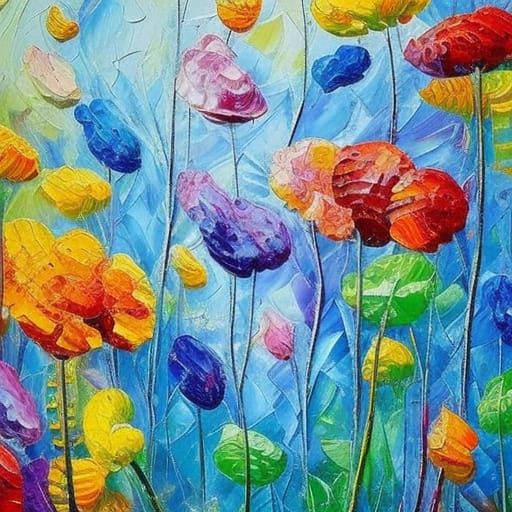 Colorful Flowers in Neo-Impressionist Oil Painting