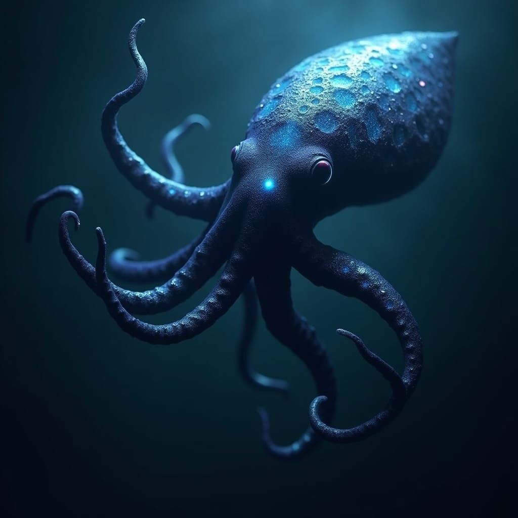 Bioluminescent Squid Creature in Astral Cosmic Ocean