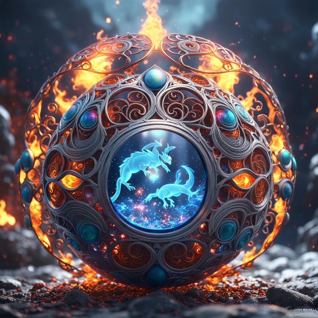 Flaming Pokemon in Silver Filigree Style