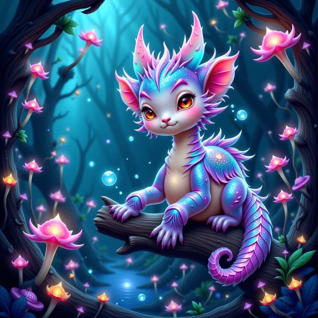 Bioluminescent Creature in Alien Forest