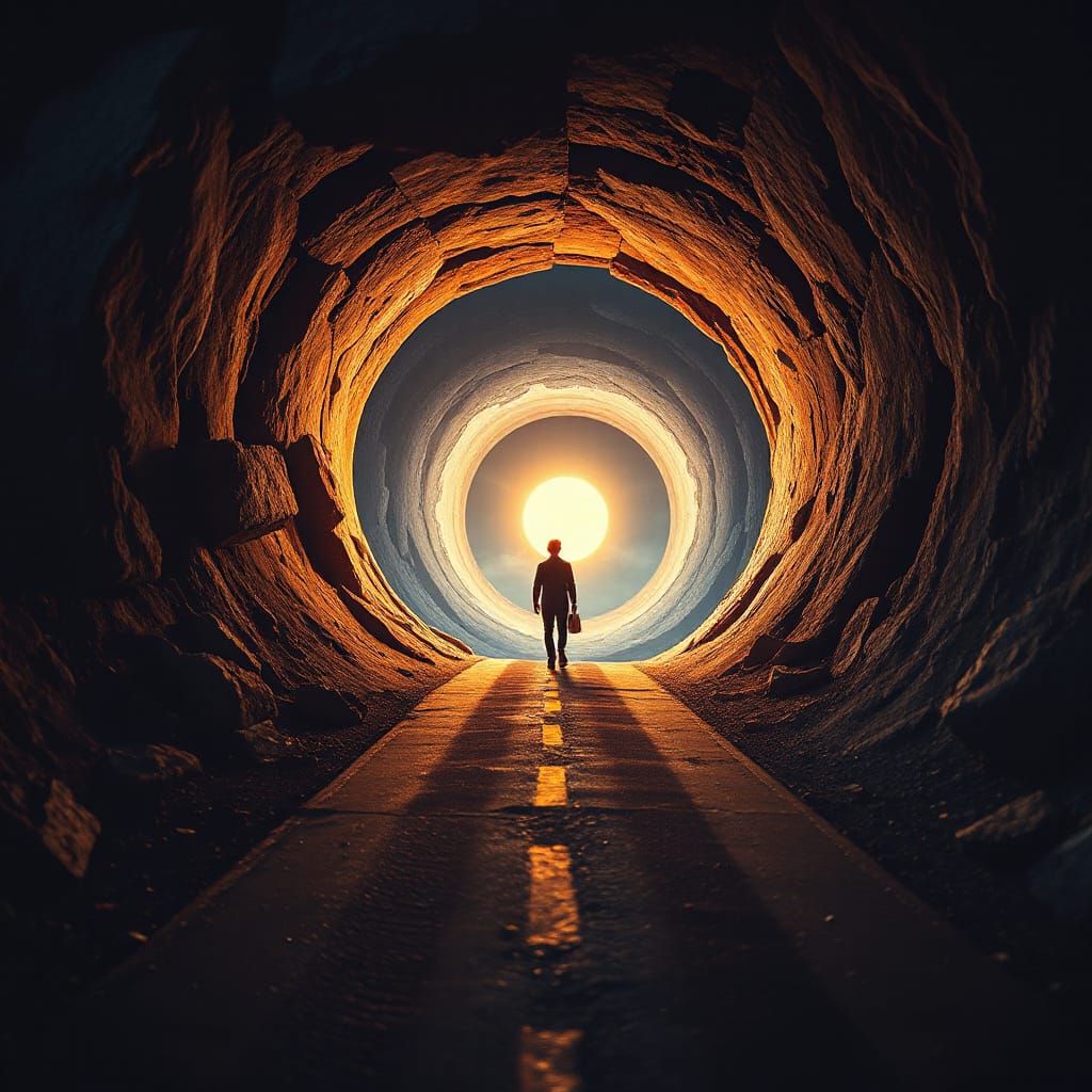 Man Walks to Portal in Vibrant Photorealistic Style