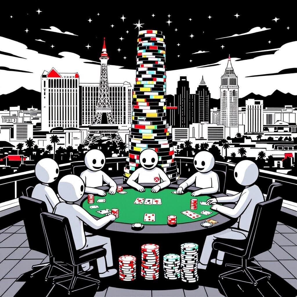 Stick Figures Play Poker in Noir Illustration Style