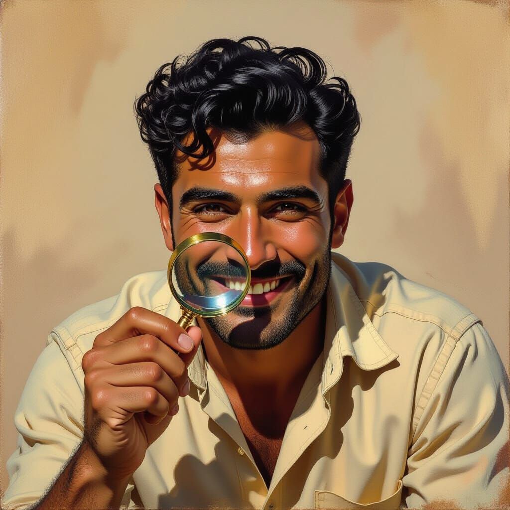 Detailed Realism Portrait of Mr. Kelada Examining Object