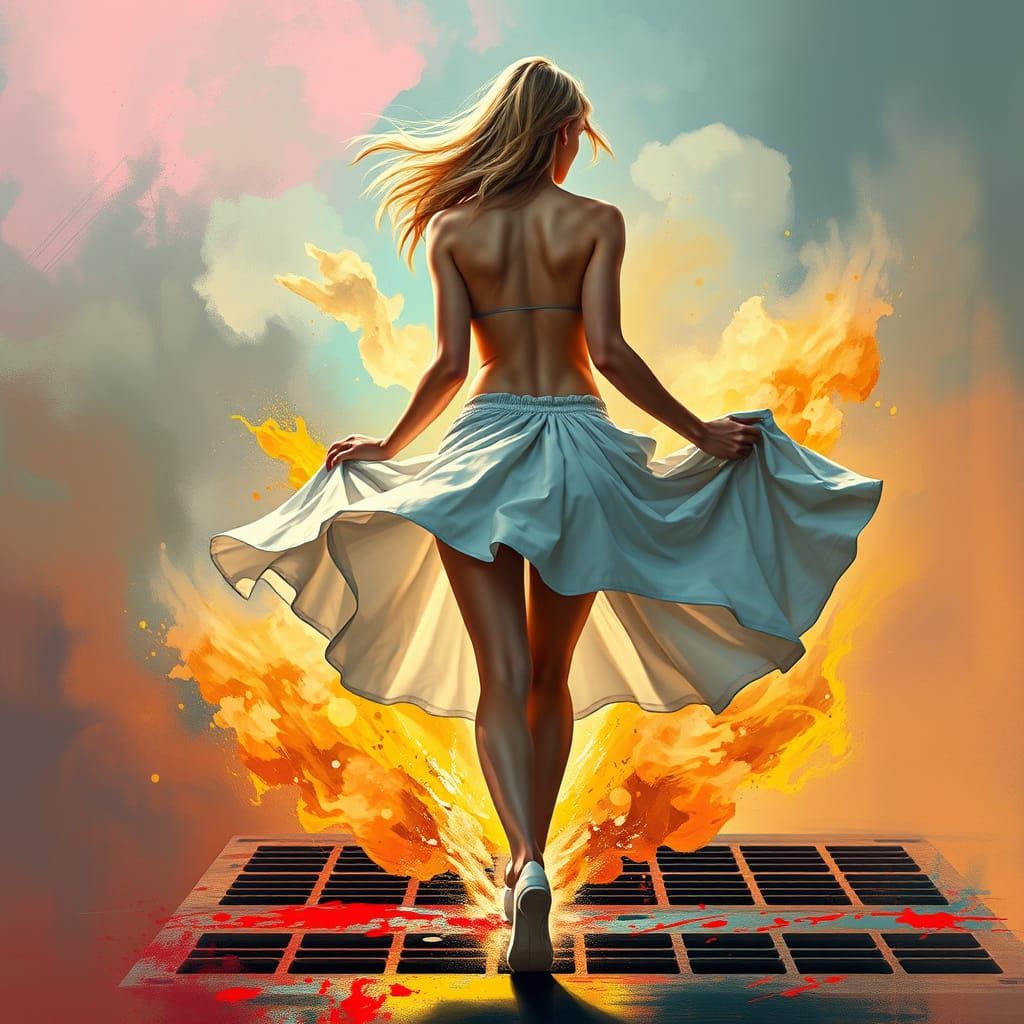 Blonde Woman's Skirt Blown Up, Revealing Her Undergarments, ...