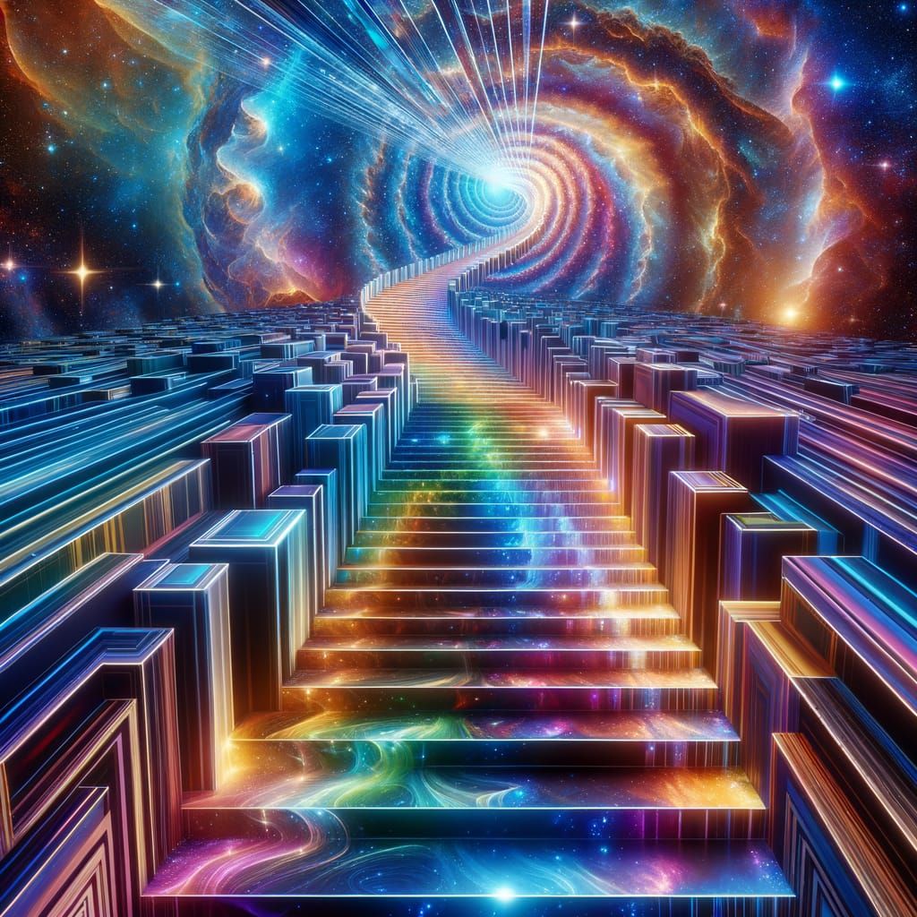 Holographic Stairway in Astral Cosmic Illustration