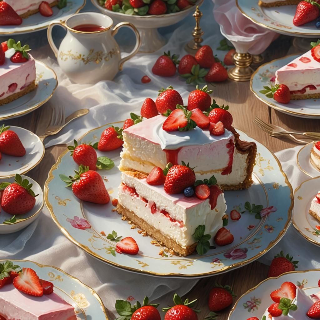 Strawberry Cheesecake Slice in Ethereal Style