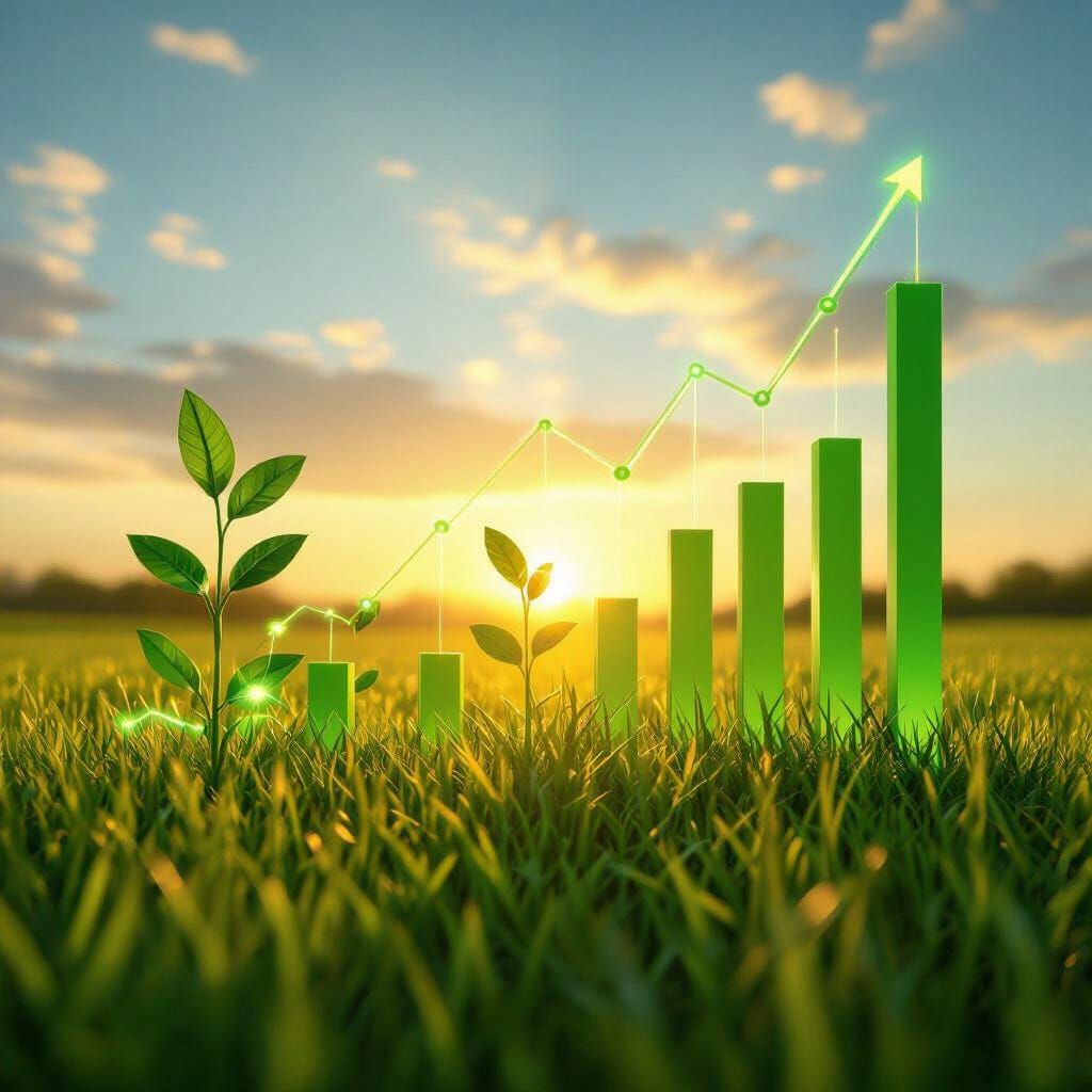 Financial Growth Graphs Emerge from Lush Green Field