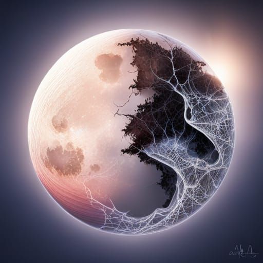 Cracked Glass Moon with Spiderweb Effect