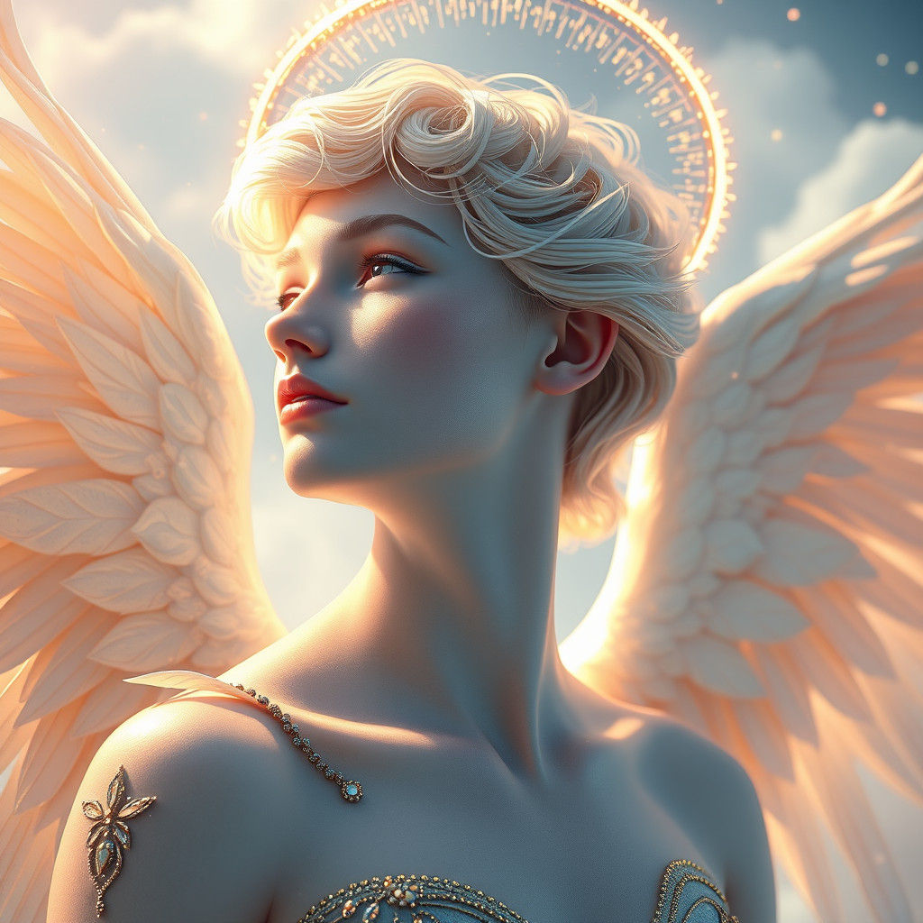 Heavenly Angel with Iridescent Wings, Art Nouveau Style