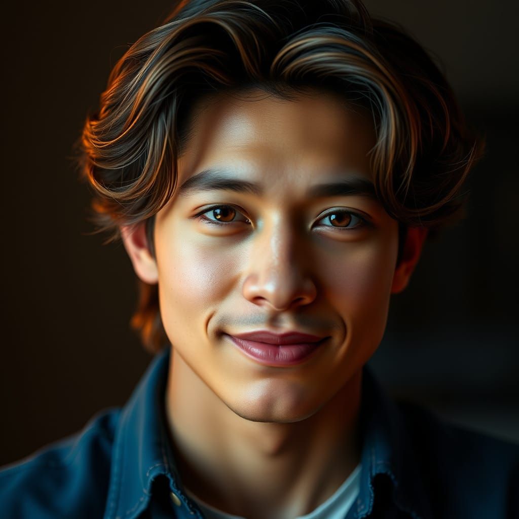 Handsome Man with Caramel Complexion in Dynamic Lighting