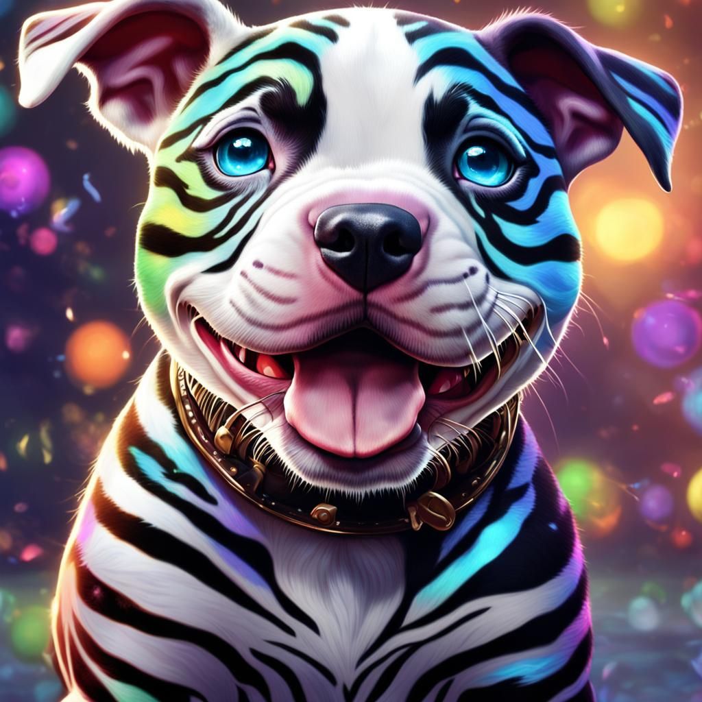 Zebra Striped Pitbull Puppy in Detailed Digital Art