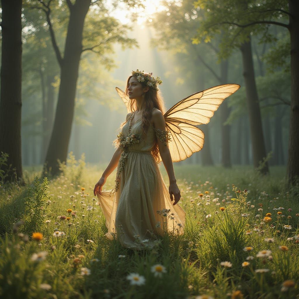 Nymph in Hazy Meadow: Matte Painting Style