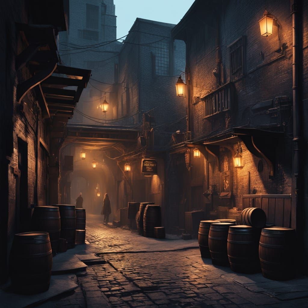 Tavern Sign in Dark Alley, Cinematic Fantasy Art