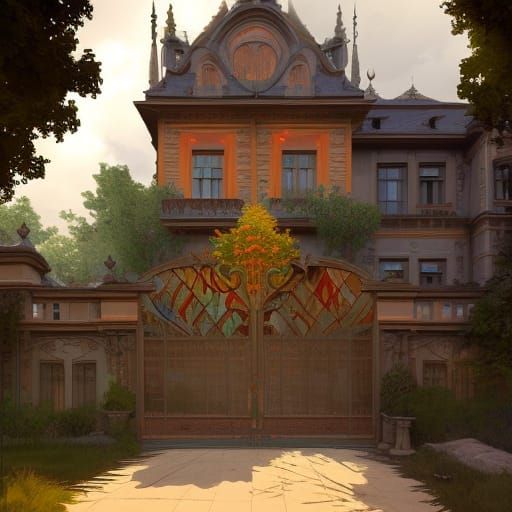 House with Gate: Hyperdetailed Art Nouveau Digital Art