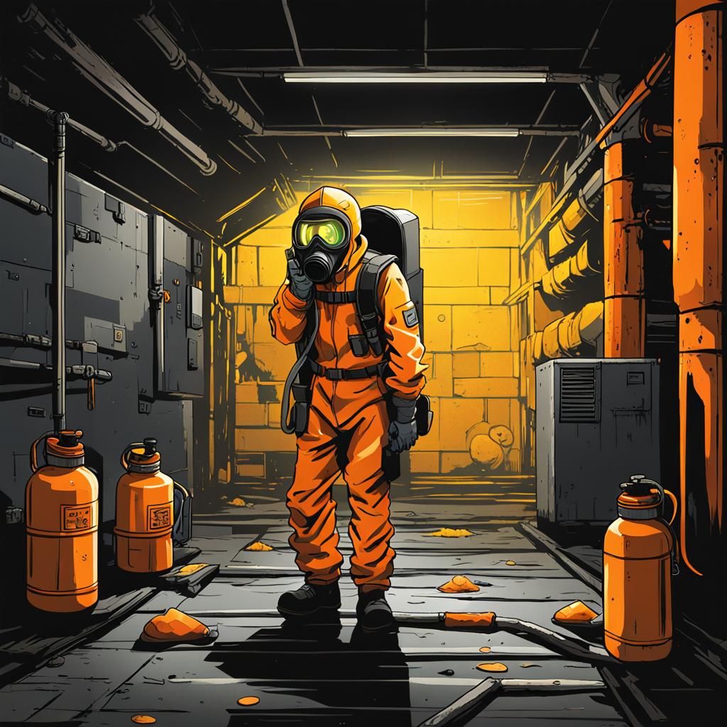 Eerie Bunker Encounter in Retro Anime Style