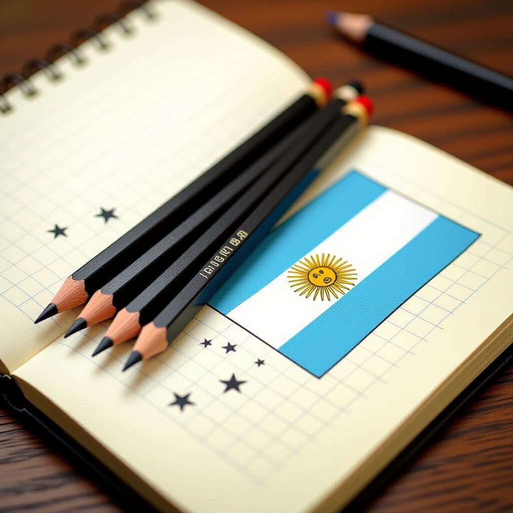 Graphite Pencils Scattered Beside Argentine Flag in Comic St...