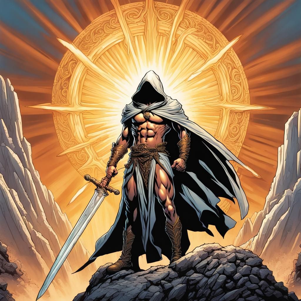 Hooded Sun Angel Warrior with Sword