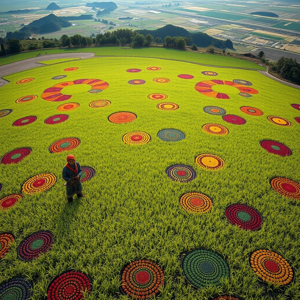 Vibrant Sohrai Patterned Rice Plants from Orbit