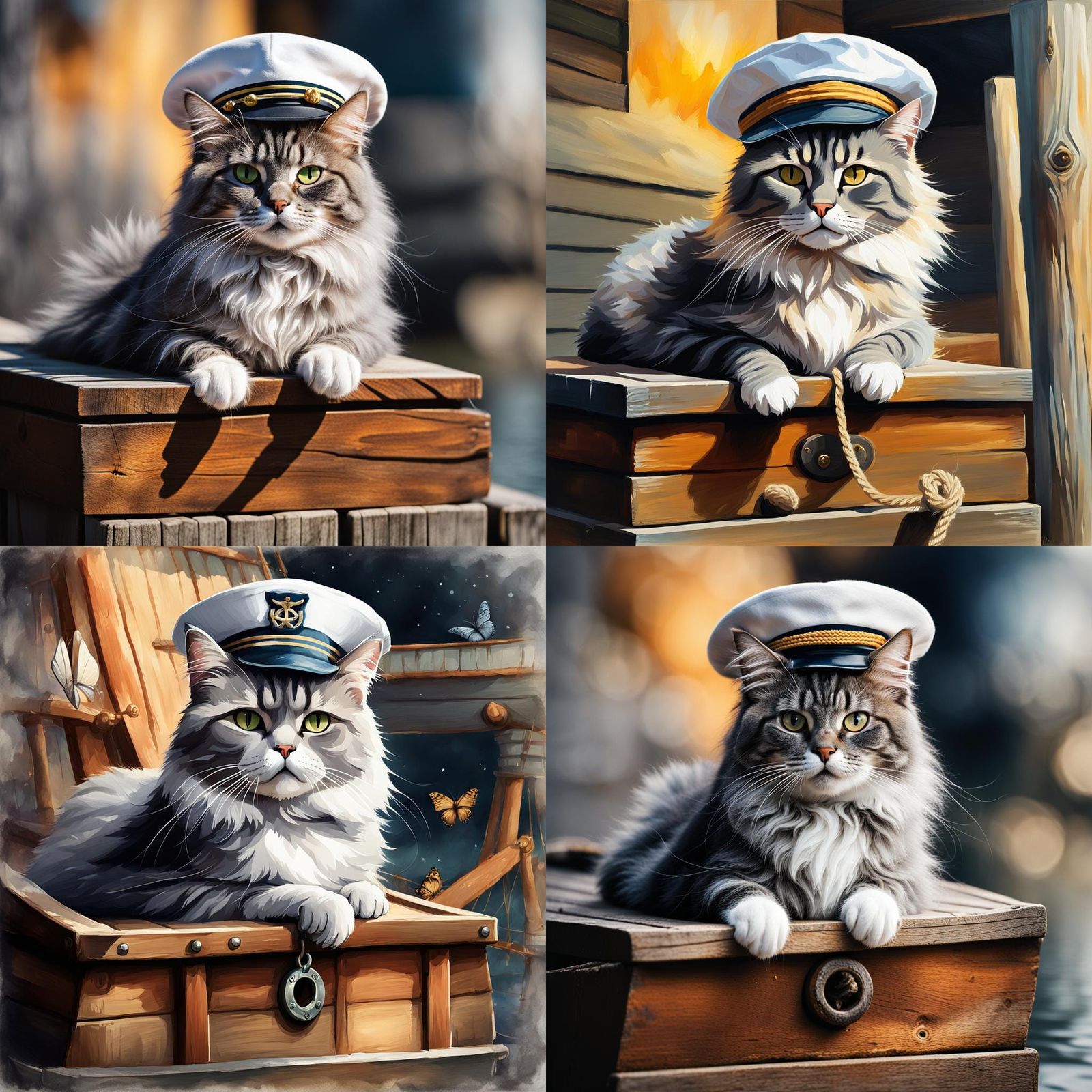 Grumpy Fluffy Grey Sailor Cat in Realism