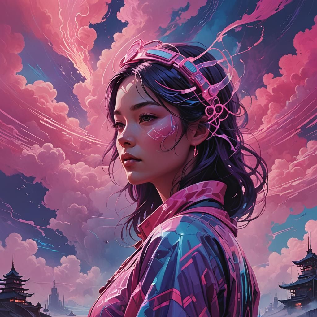 Meditative Figure Emanating Cyberpunk Colors