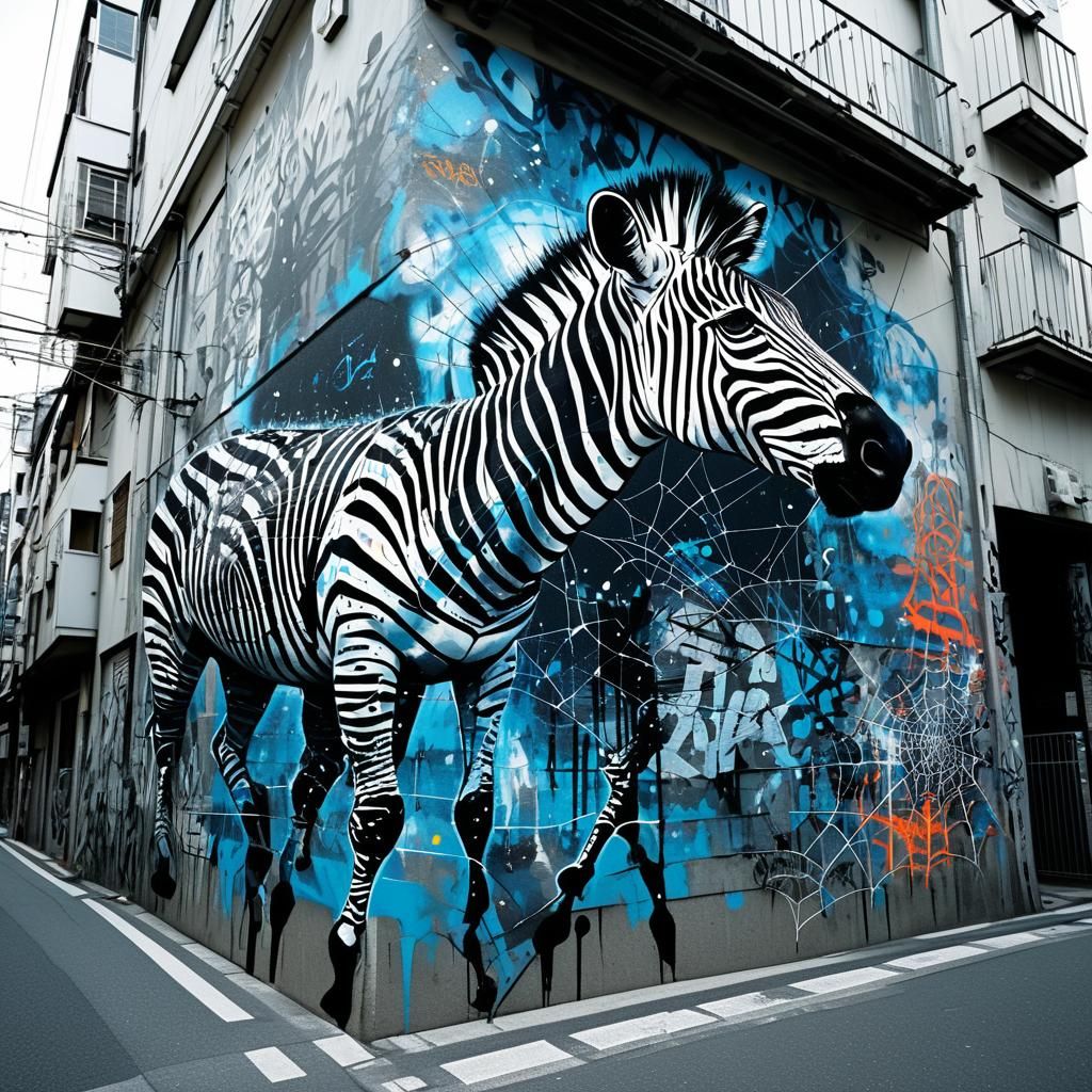 Urban Zebra Stranded in Cosmic Graffiti Art