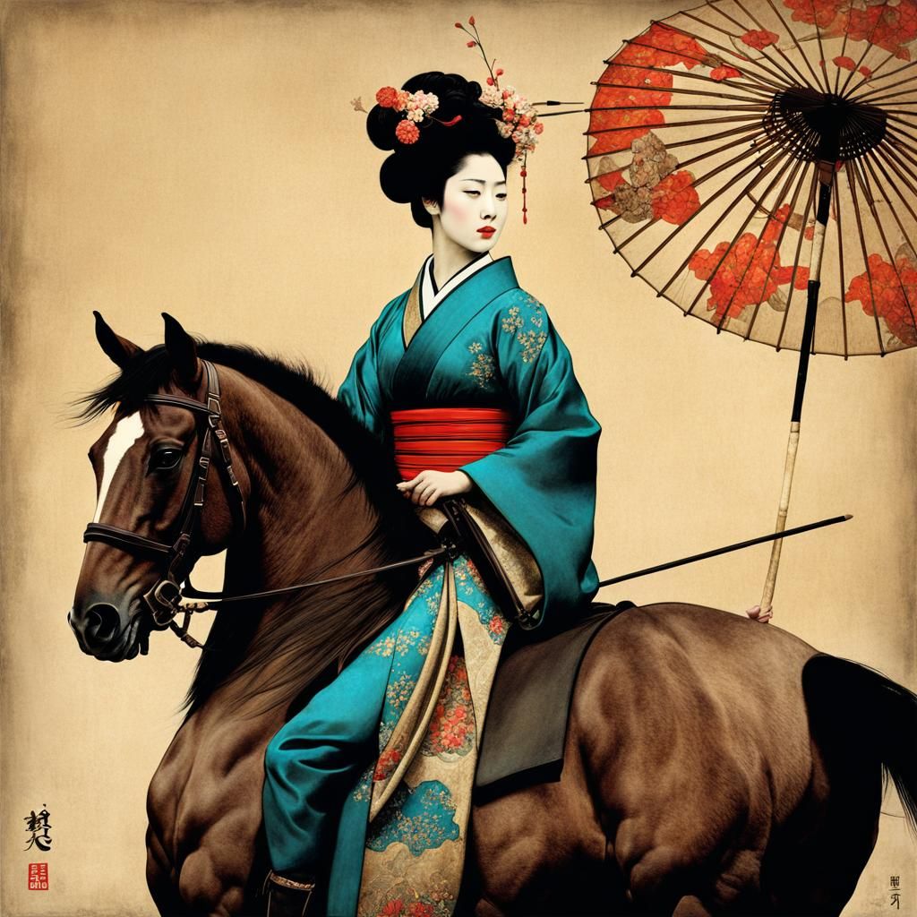 Geisha riding a horse
