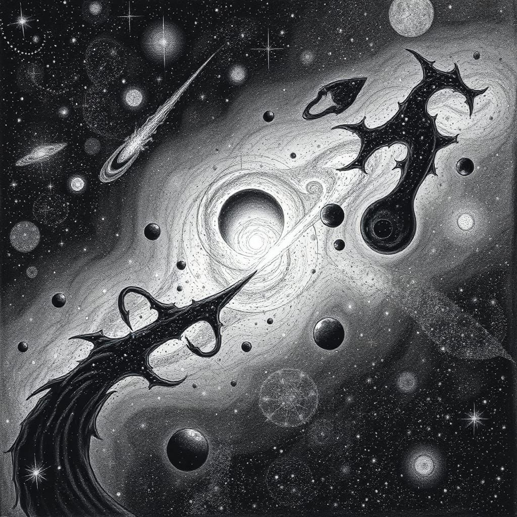 Hyperdetailed Charcoal Drawing of Cosmic Expanse
