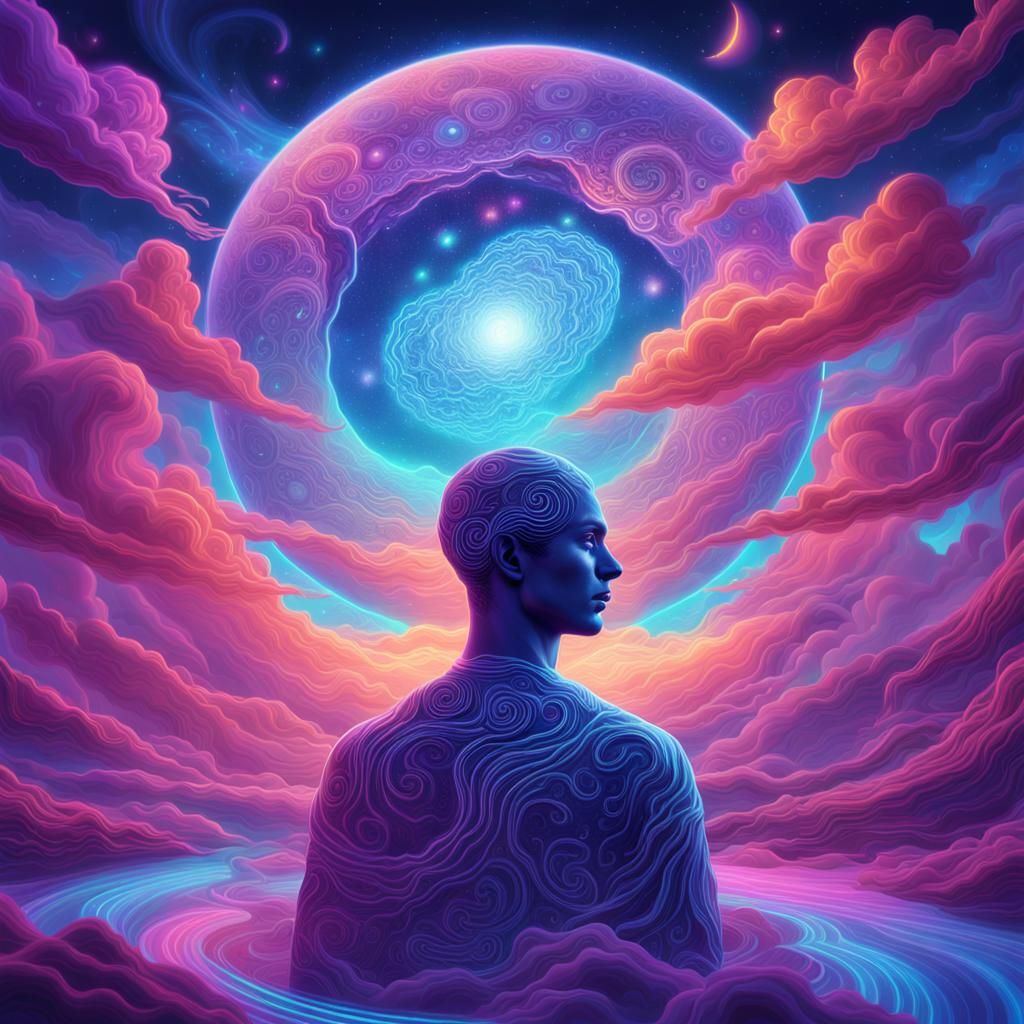 Glowing Poem Entity in Dreamlike Astral Landscape