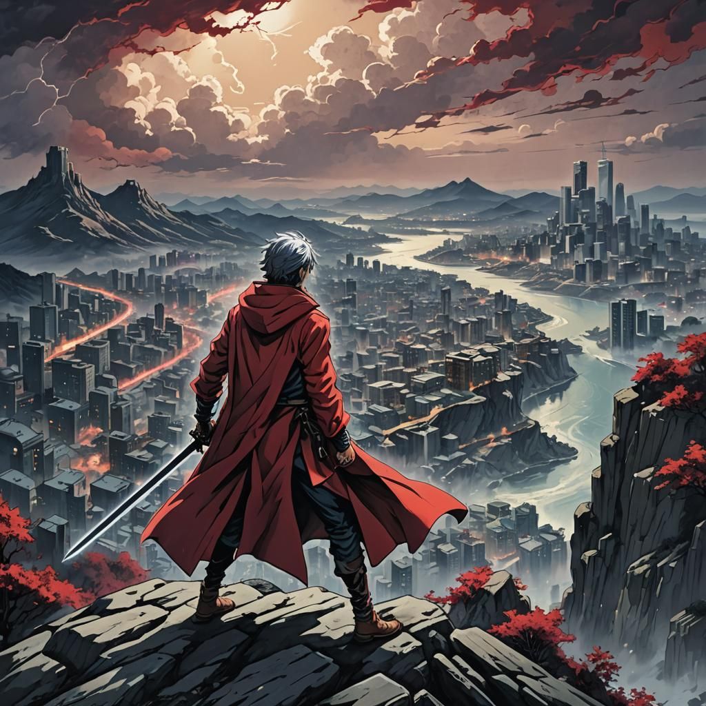 Anime Illustration: Dante on Windy Cliff