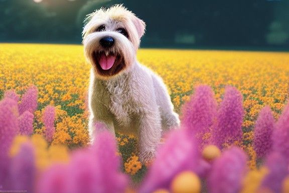 Wheaten Terrier Puppy in Flower Field Digital Art