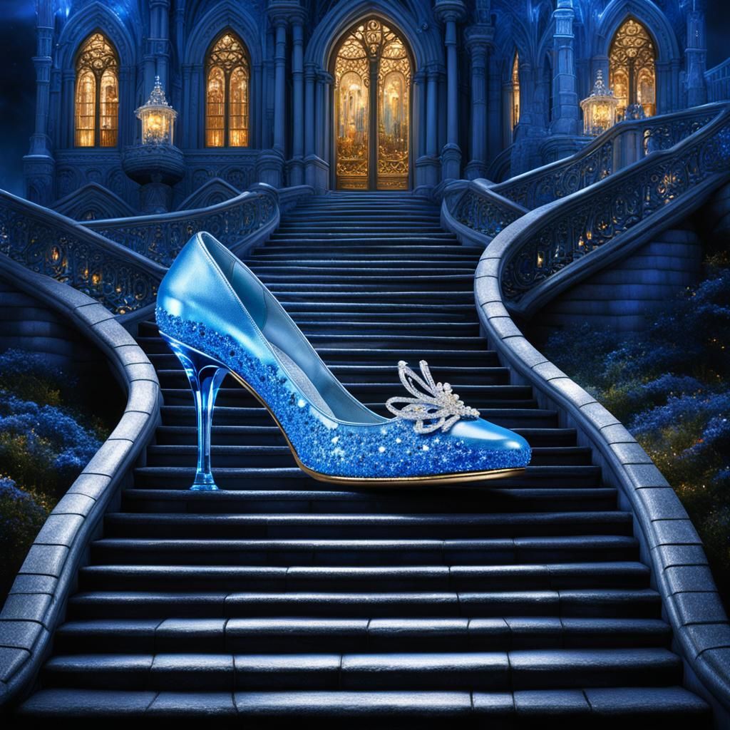 Magical Glass Slipper on Castle Steps at Night