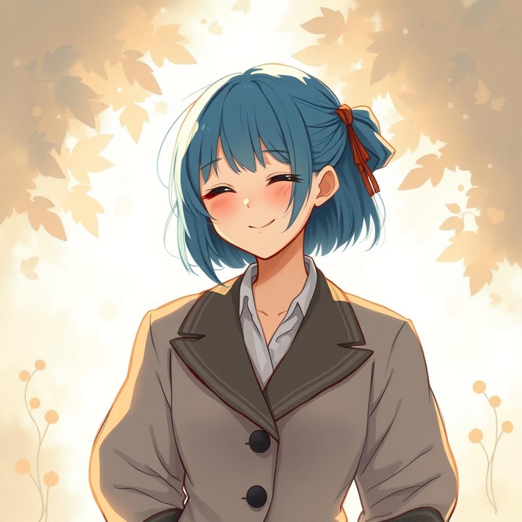 Blue-Haired Girl's Warm Smile: Digital Art Portrait
