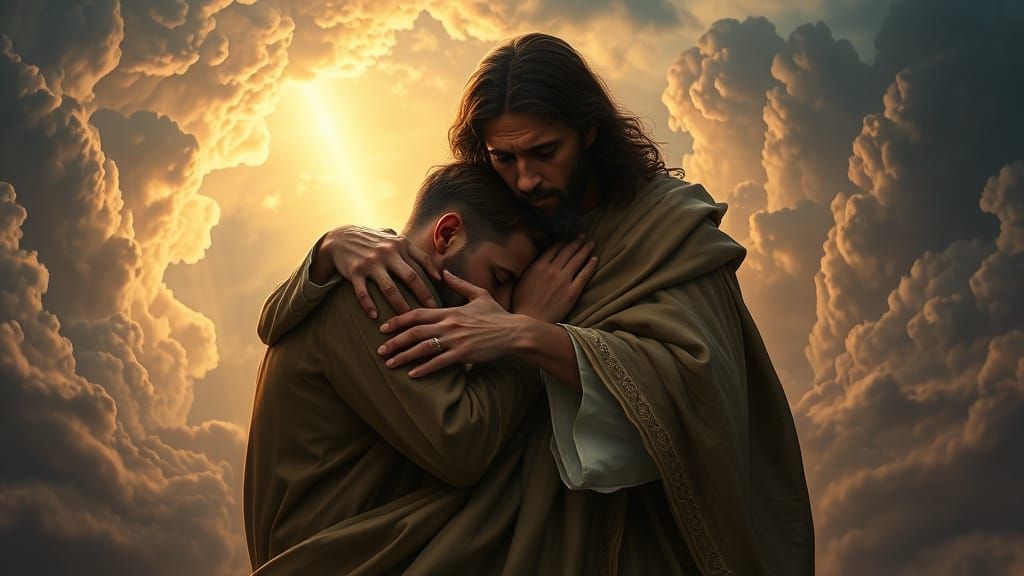 Jesus Comforts a Distraught Youth in a Dramatic, Gothic-Insp...