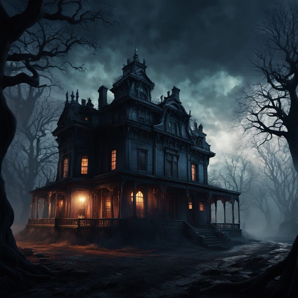 An old, slightly haunted house set against the backdrop of a...